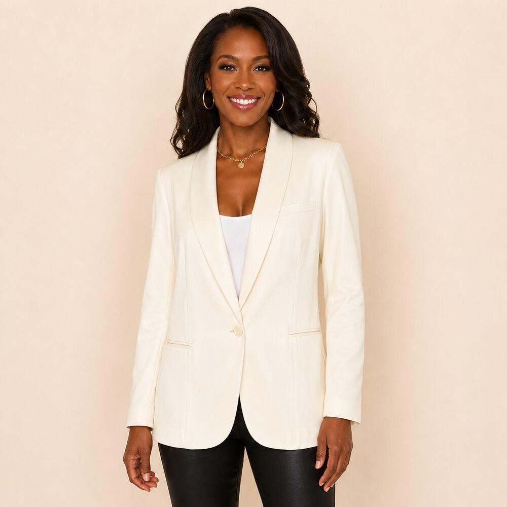 GUESS Women's Cream Delisa Boyfriend Oversized Casual Career Weekend Blazer XL